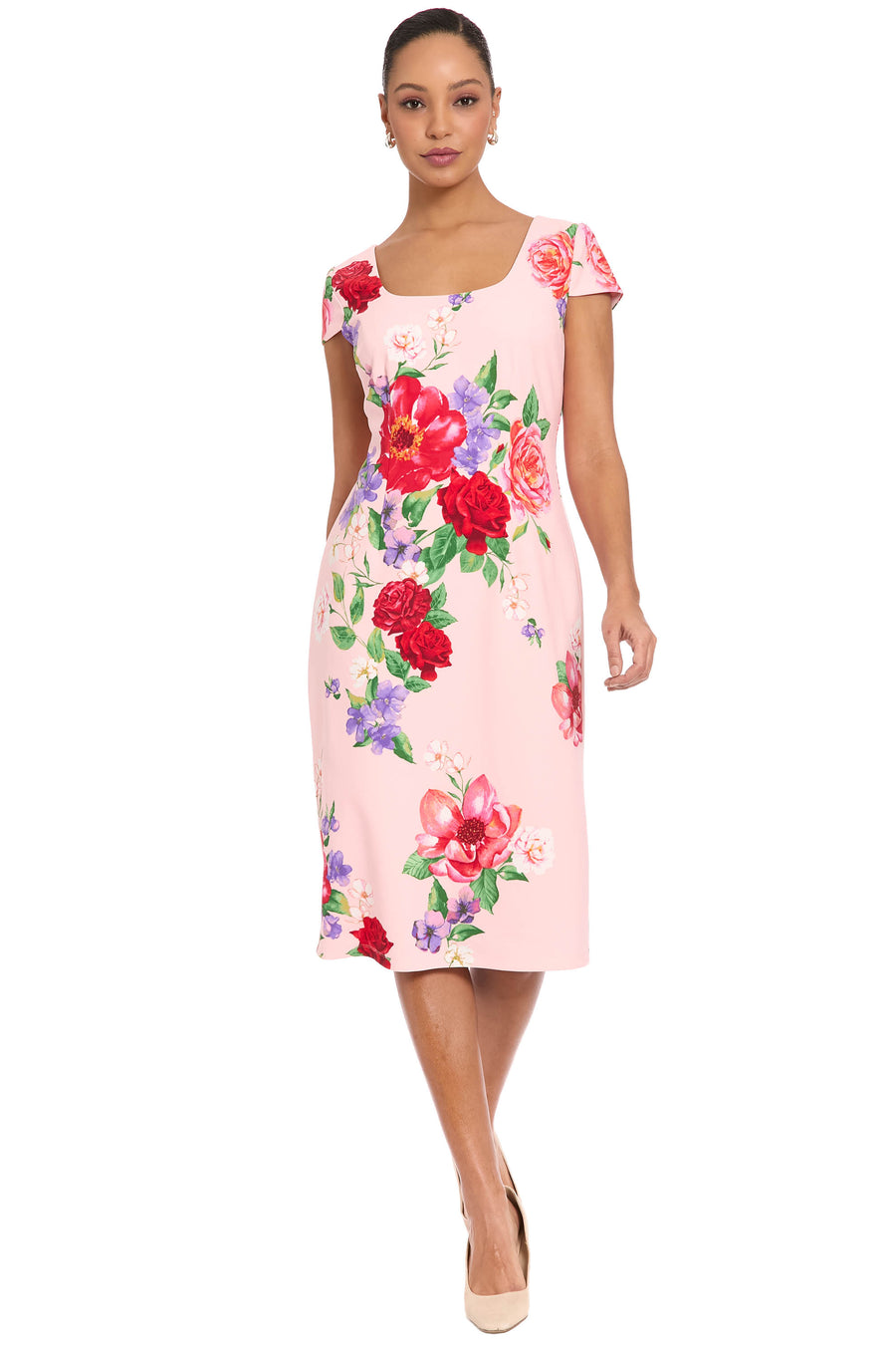 Bobbi Square Neck Cap Sleeve Sheath Midi Dress Bobbi Square Neck Cap Sleeve Sheath Midi Dress