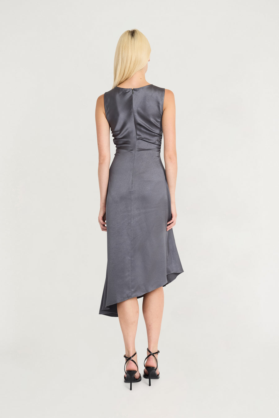 Luxely Women's Ruched Asymmetrical Midi Dress - Tea - Size 6 Luxely Women's Ruched Asymmetrical Midi Dress - Tea - Size 6