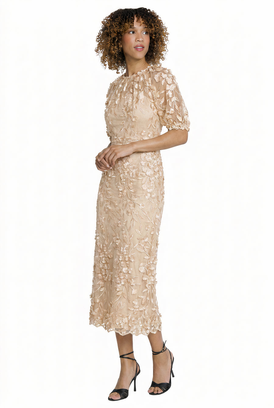 Marigold Dress Textured 3D Embroidered Midi