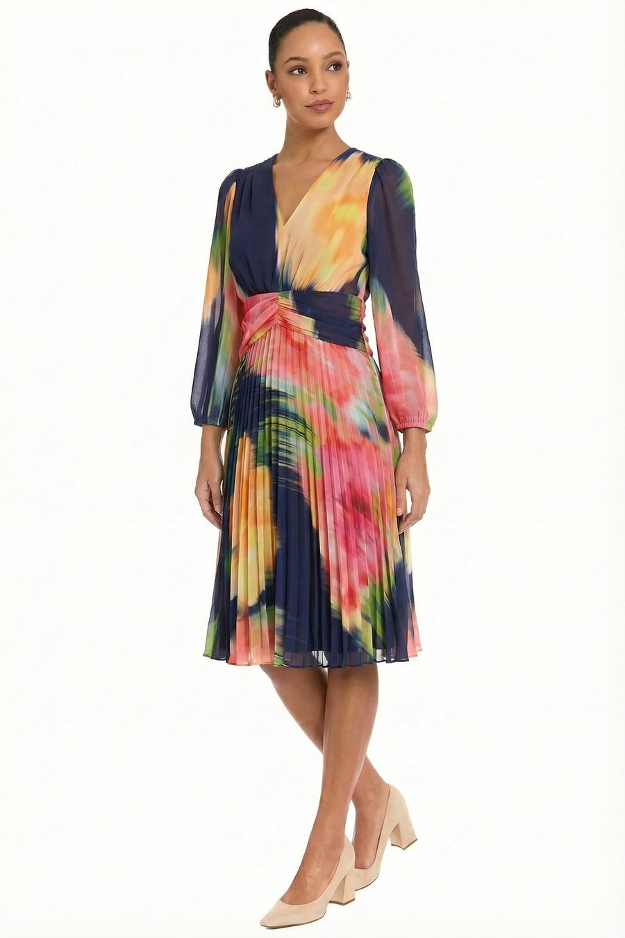 Maggy London Floral Pleated Dress in Bluebell/Yellow at Nordstrom, Size 10 Maggy London Floral Pleated Dress in Bluebell/Yellow at Nordstrom, Size 10