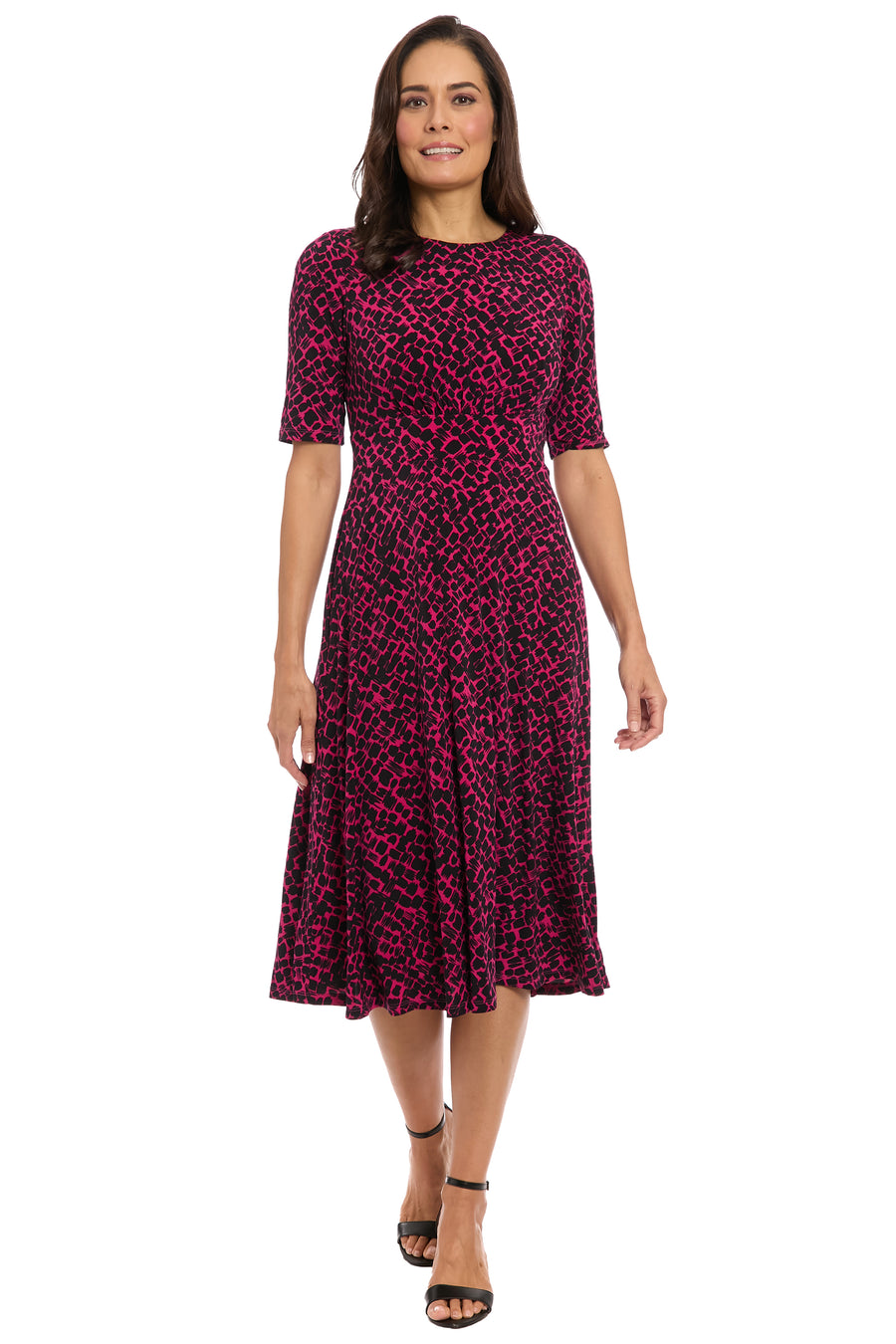 Ayanna Inset Waist Dress in Diagonal Bricks