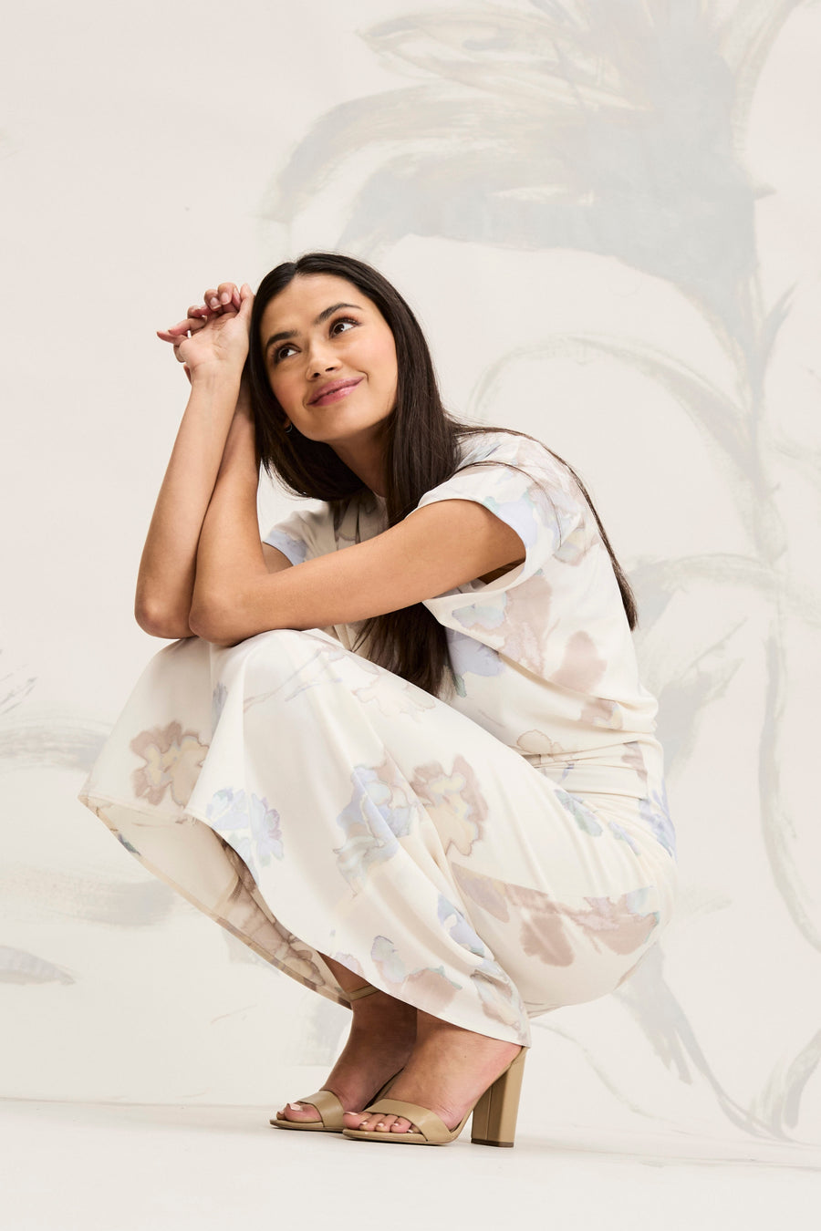 Theo Cap Sleeve Mock Neck Midi in Ghost Floral