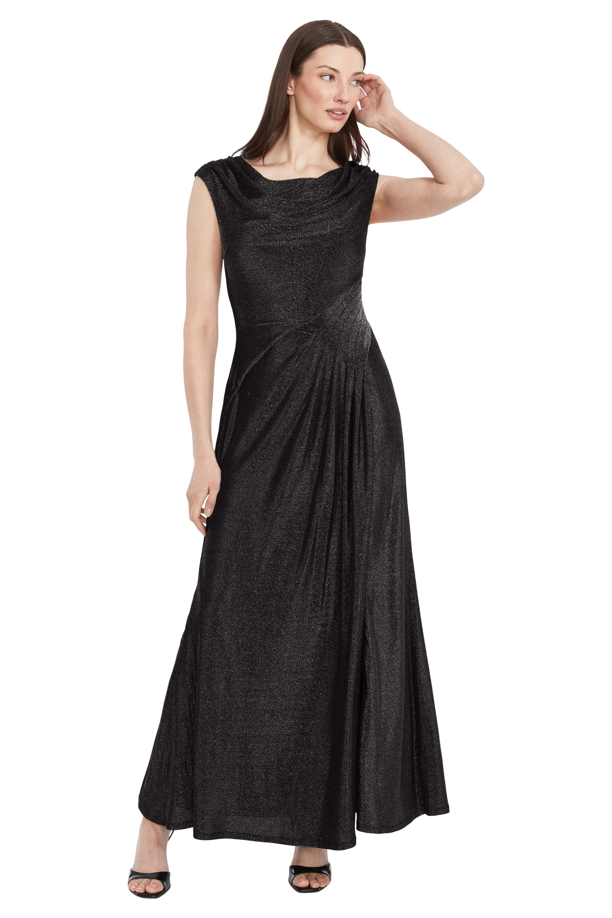 Shannan Metallic Knit Cowl Neck Gown