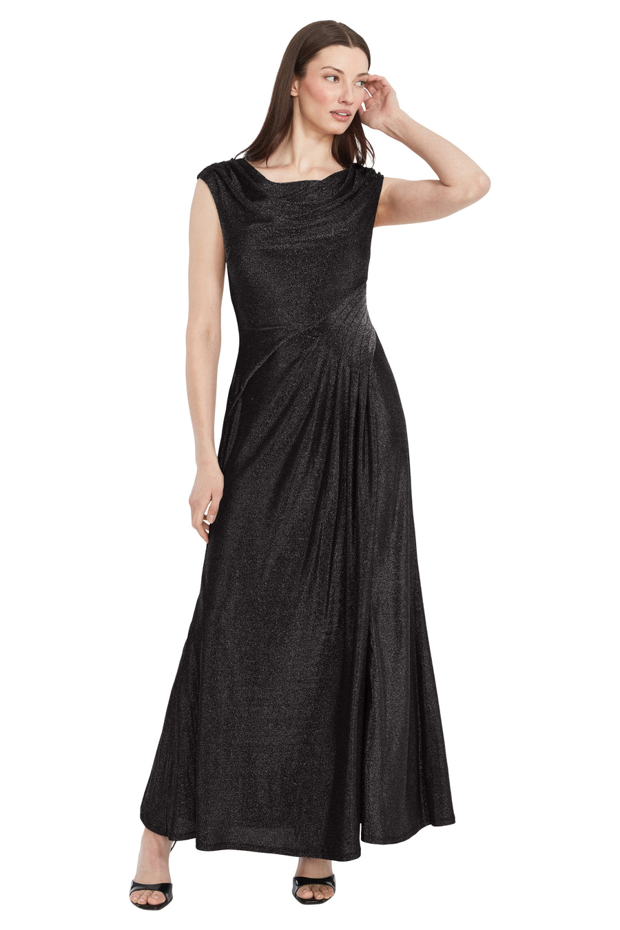 Shannan Metallic Knit Cowl Neck Gown Fit and Flare | Maggy London Shannan Metallic Knit Cowl Neck Gown Fit and Flare | Maggy London