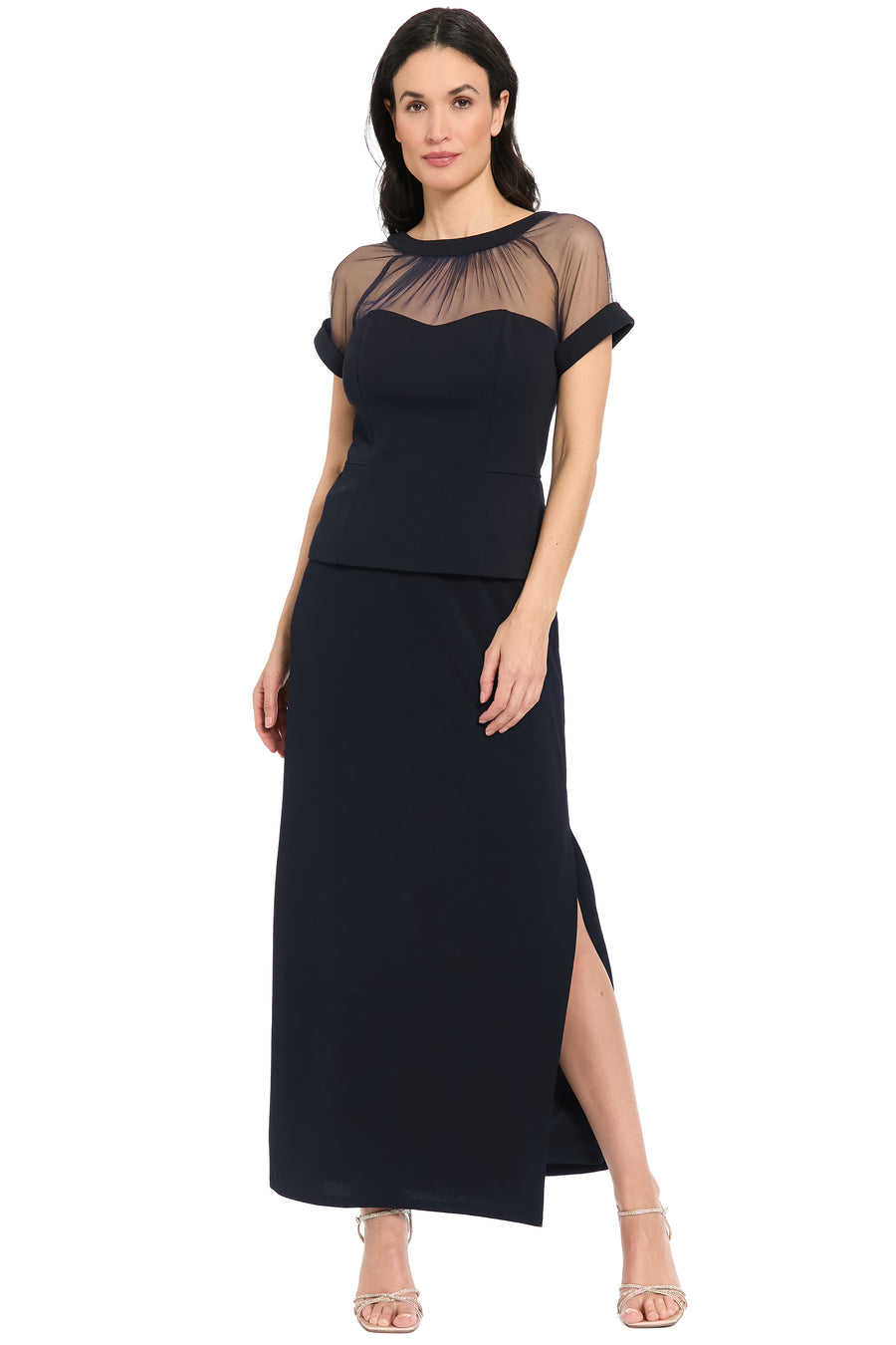 Belmont Illusion Mesh Yoke Fitted Top