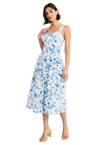 Kelly Linen Midi Fit & Flare Dress in Tropical Islands