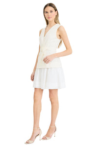Deana Belted Linen Mini Dress with Cotton Skirt