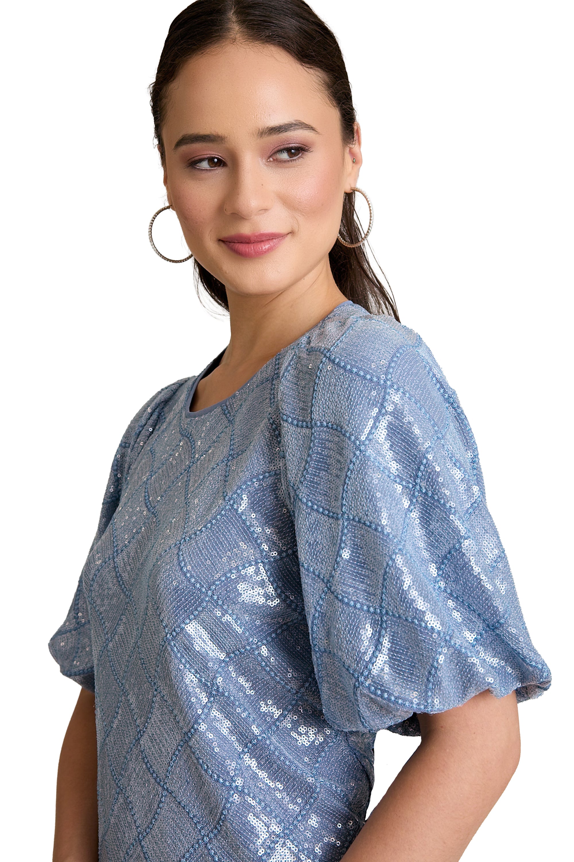 Bryant Jewel Neck Bubble Sleeve Top Long Sleeve | Muse by Maggy London