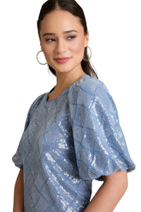 Bryant Jewel Neck Bubble Sleeve Top top