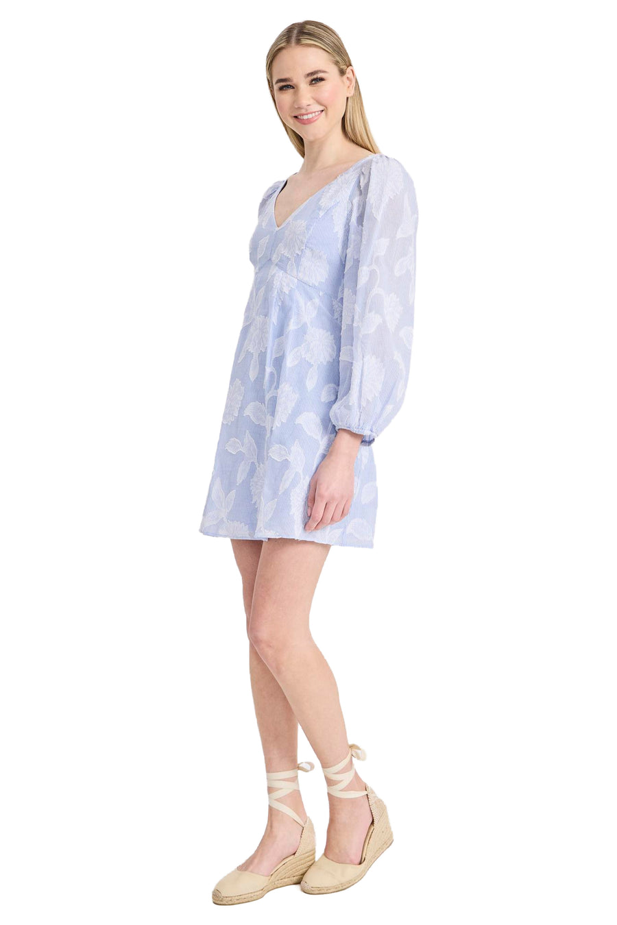 Janci Cotton Long Sleeve Mini Fit and Flare Dress | Donna Morgan BLUE/WHITE / Standard / 18 Janci Cotton Long Sleeve Mini Fit and Flare Dress | Donna Morgan BLUE/WHITE / Standard / 18