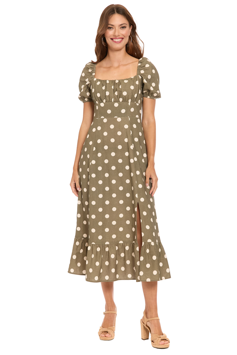 Kristin Puff Sleeve Midi in Quarter Dots