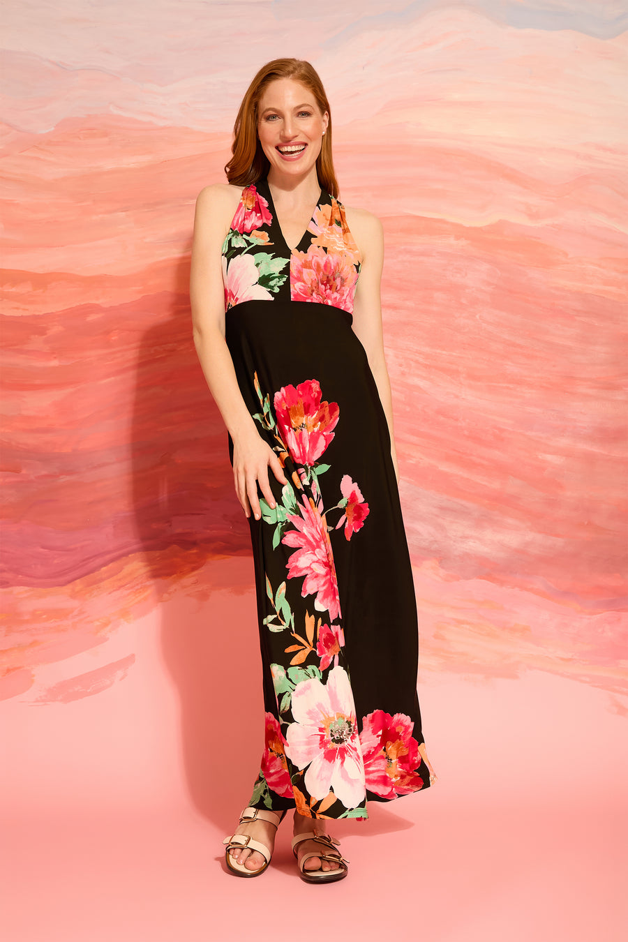 Zarina Halter V-Neck Maxi Dress A-Line Sleeveless | London Times Maggy London Zarina Halter V-Neck Maxi Dress A-Line Sleeveless | London Times Maggy London