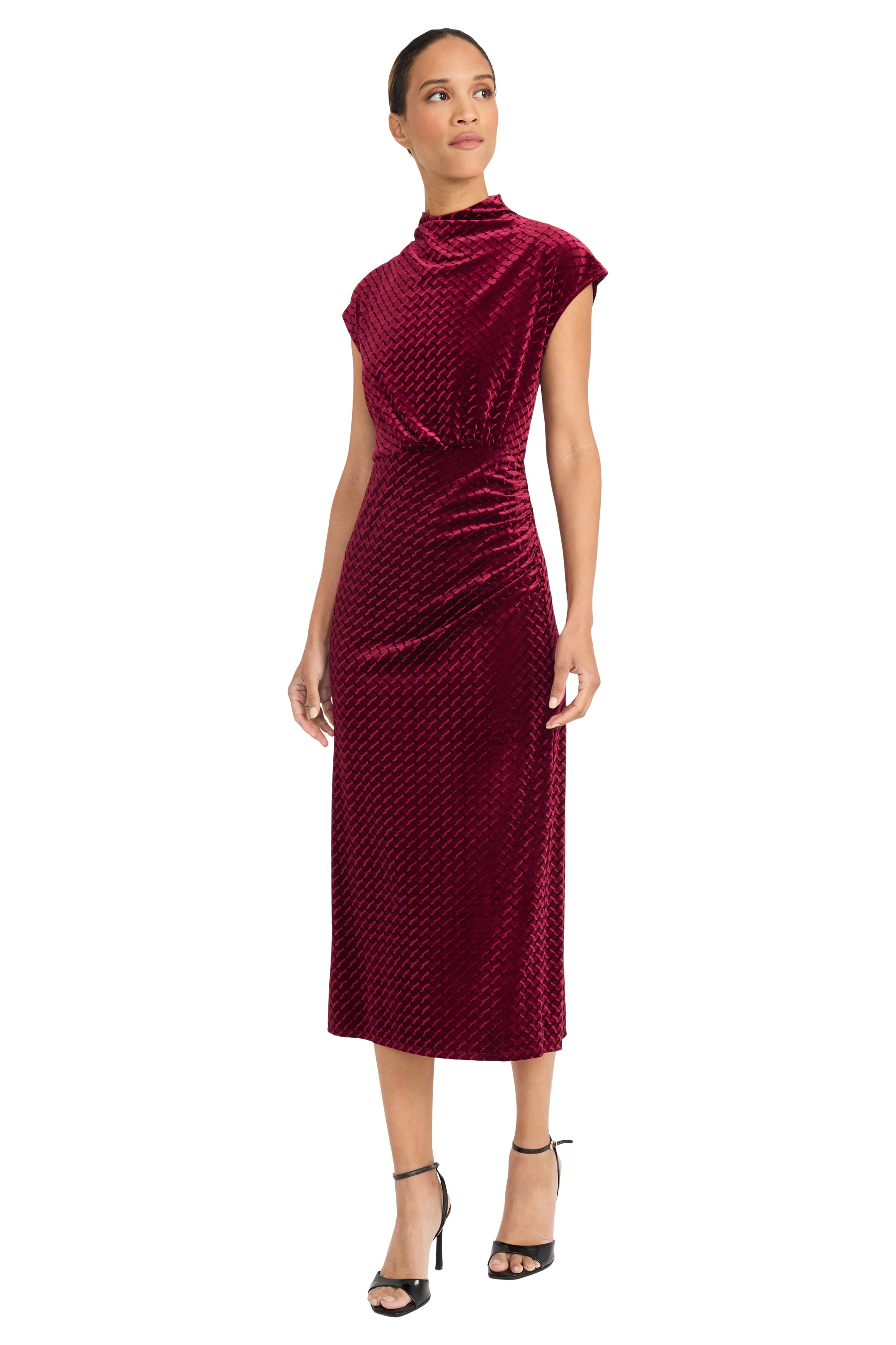 Maggy London Velvet Mock Neck Cap Sleeve Midi Dress, Womens, 2, Cabernet Maggy London Velvet Mock Neck Cap Sleeve Midi Dress, Womens, 2, Cabernet