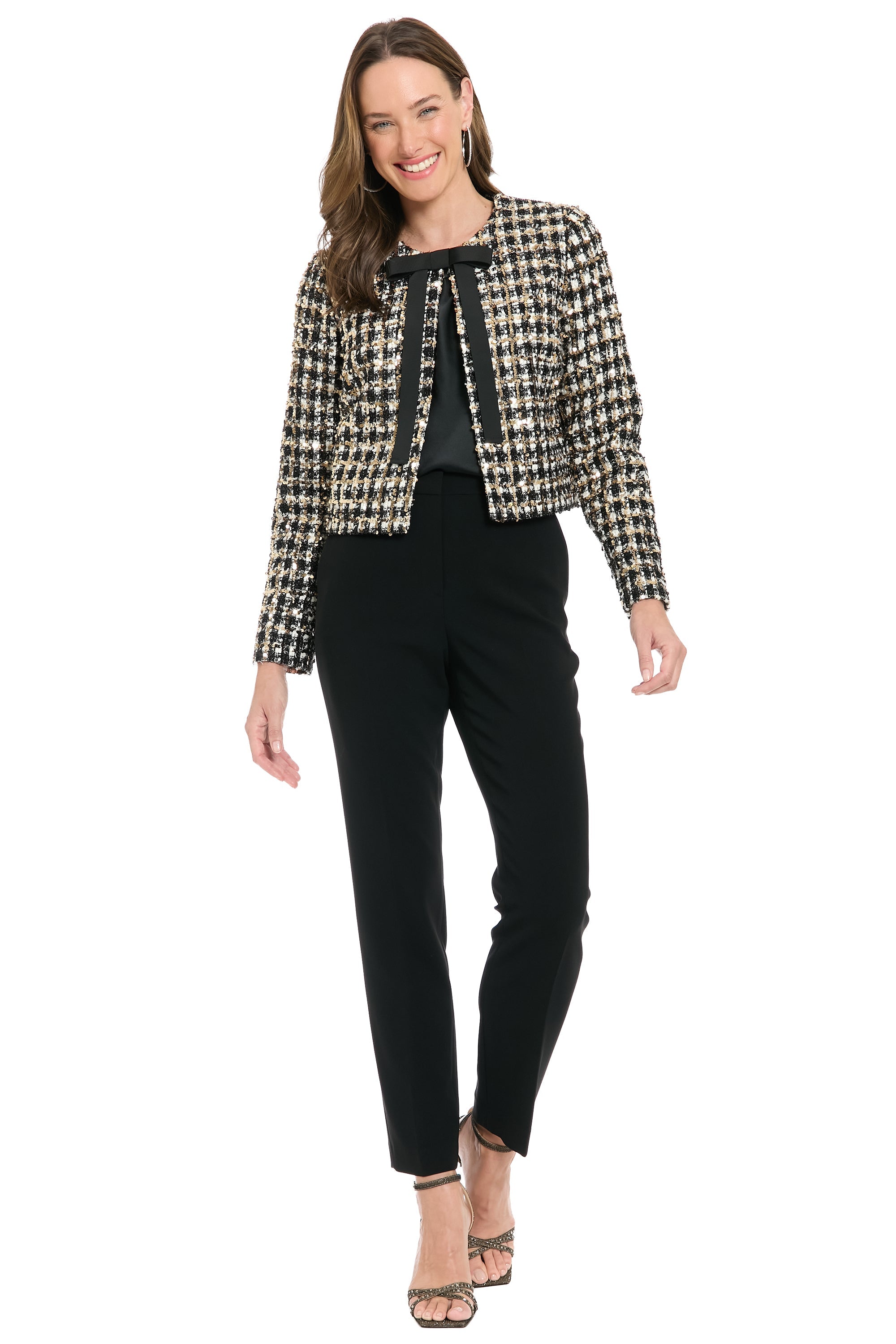 Greenwich Shimmer Tweed Jacket with Bow | Muse by Maggy London