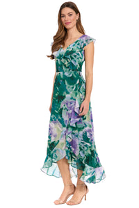 Alessandra Ruffle Faux Wrap Dress in Impressionist Floral