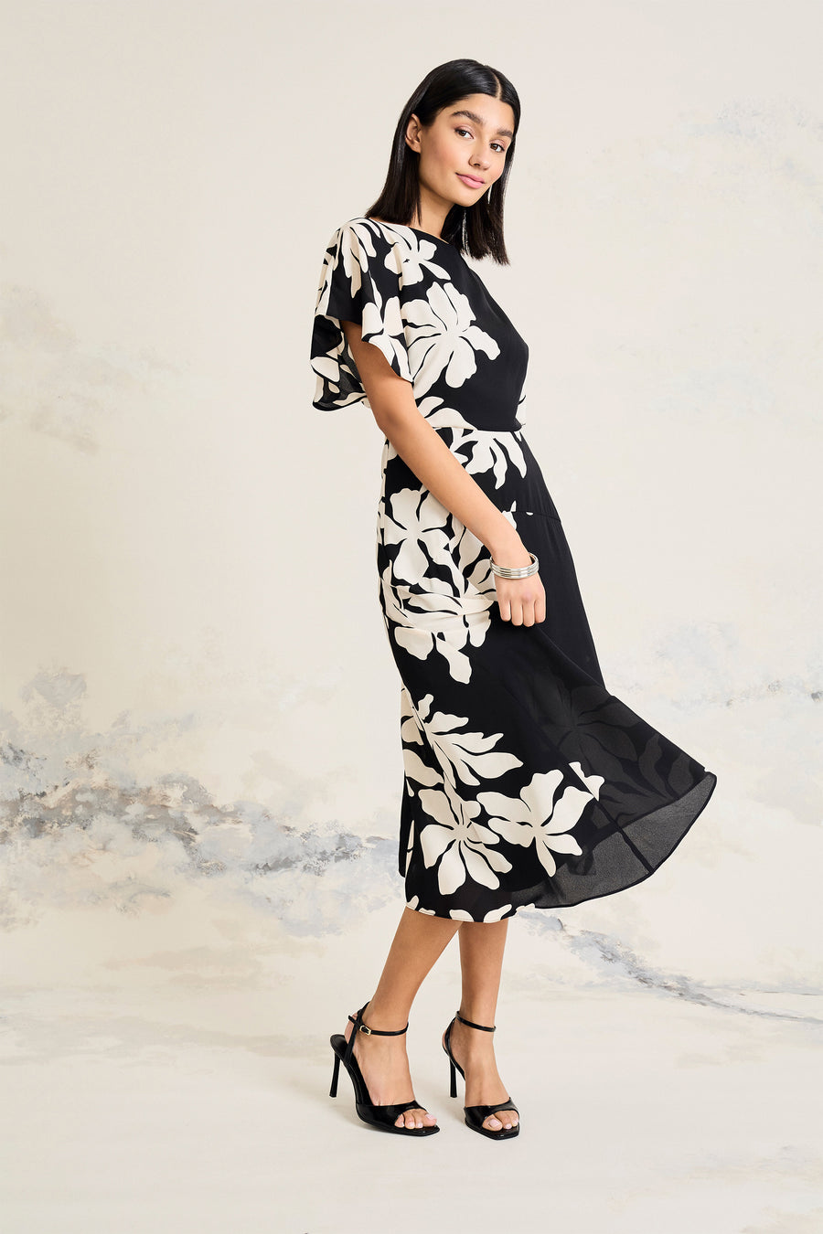 Sevyn Asymmetrical Midi in Printed Georgette
