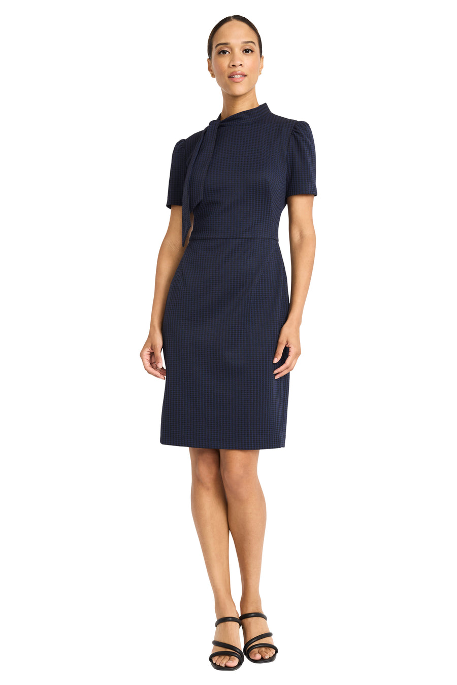 Ismarie in Mini Houndstooth Sheath Short Sleeve Dress