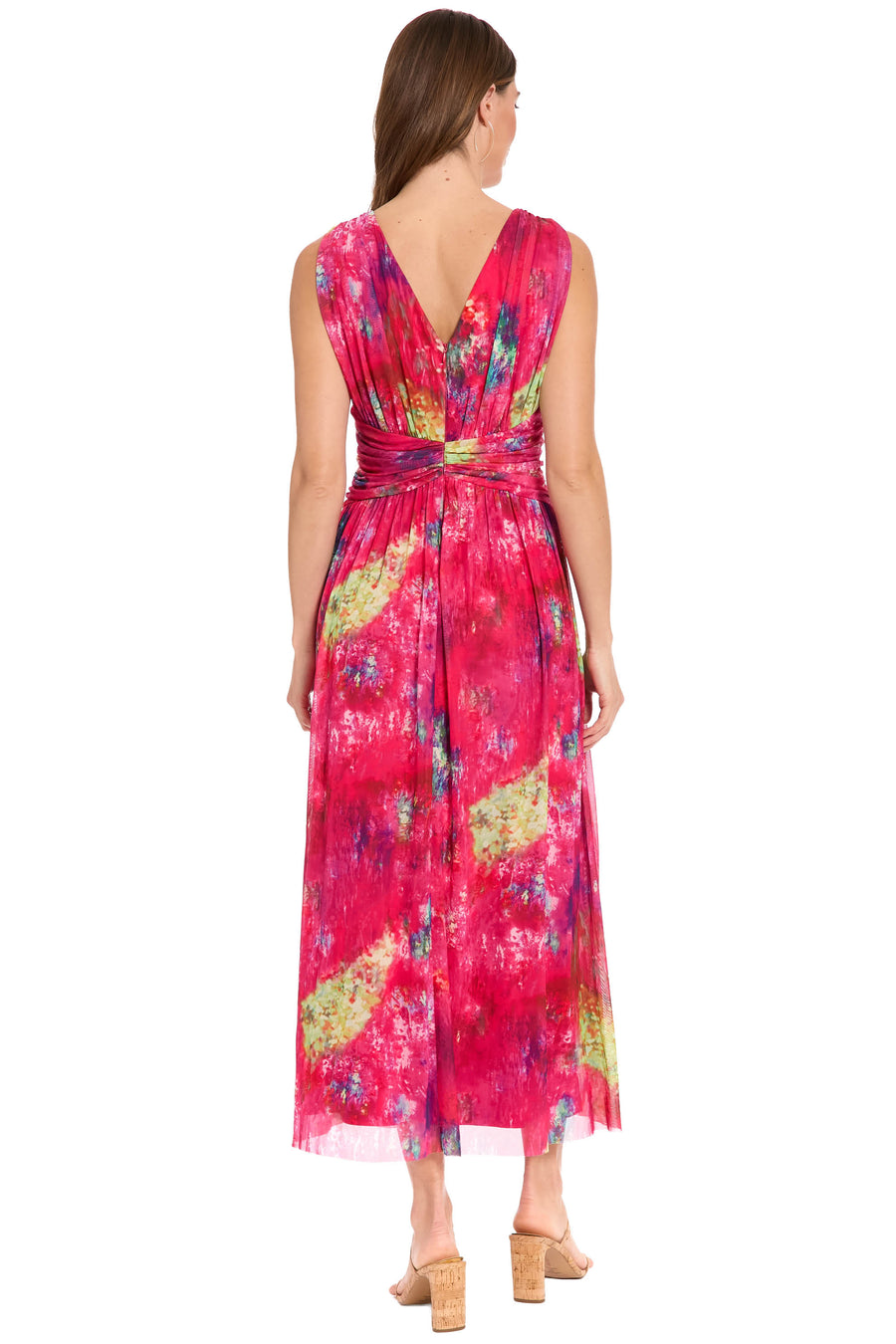 Elodie Twist Front V-Neck Mesh Maxi