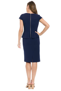 Nadya Cap Sleeve Peplum Sheath in Scuba Crepe
