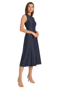 Greta Denim Midi A-Line with Topstitching