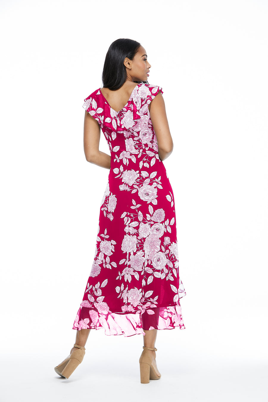 Alessandra Ruffle Faux Wrap Dress in Line Bloom
