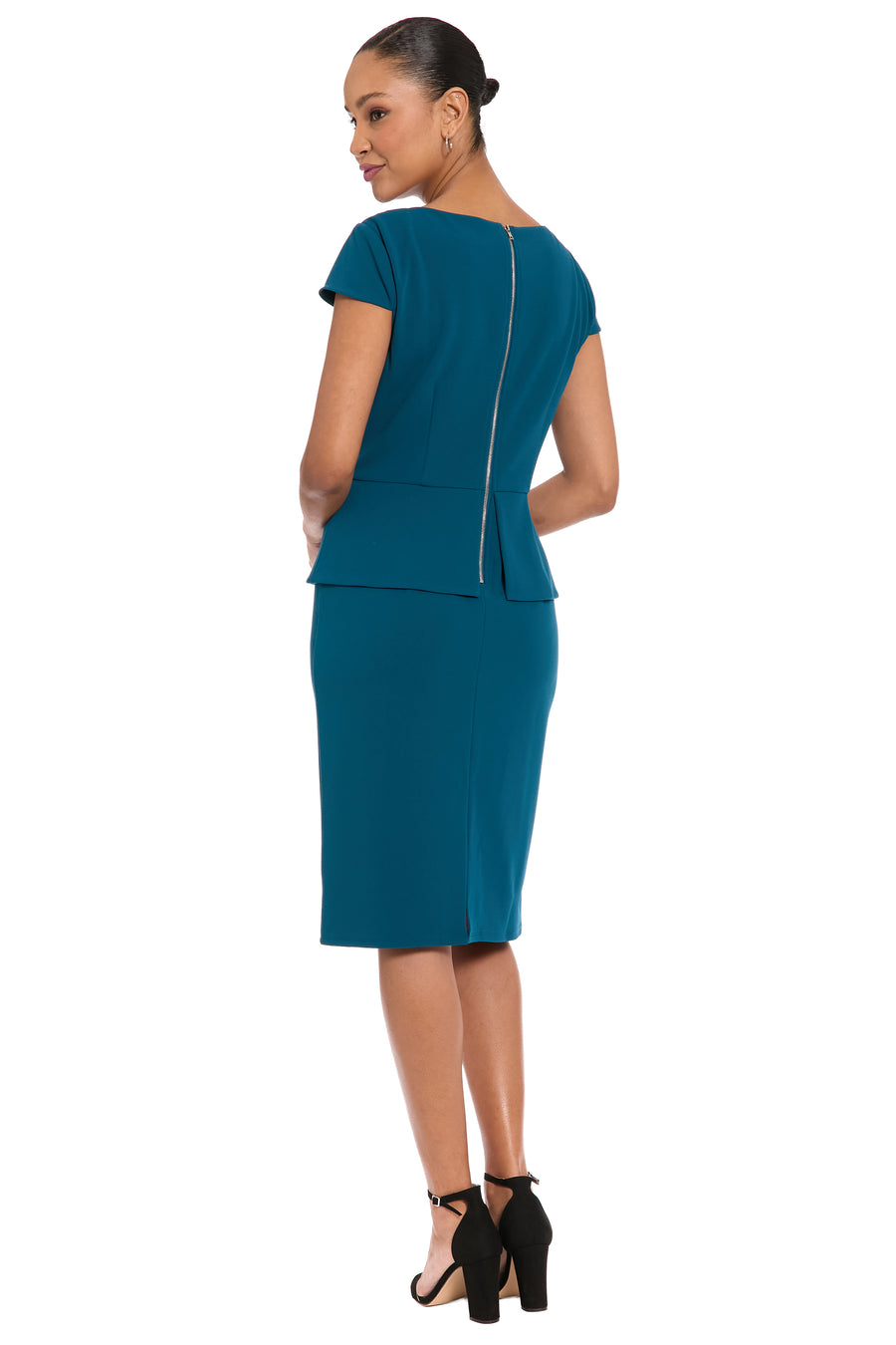 Nadya Cap Sleeve Peplum Sheath in Scuba Crepe