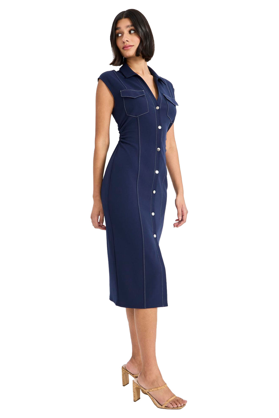 Yasmin Sleeveless Button Front Shirt Dress Sheath
