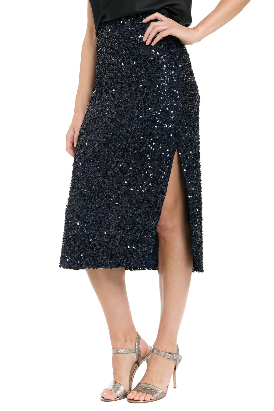 Houston Fitted Sequin Midi Skirt with High Slit