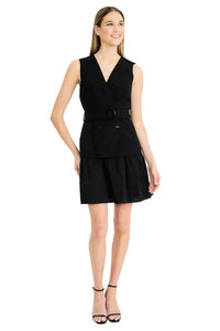 Deana Belted Linen Mini Dress with Cotton Skirt
