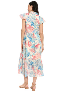 Adelina Flutter Sleeve Belted Tiered Midi Dress