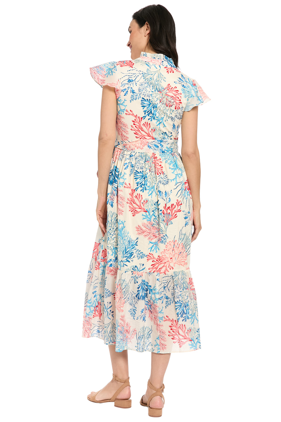 Adelina Flutter Sleeve Belted Tiered Midi Dress