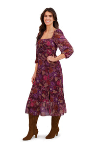 Kristin 3/4 Puff Sleeve Midi in Botanical Chiffon