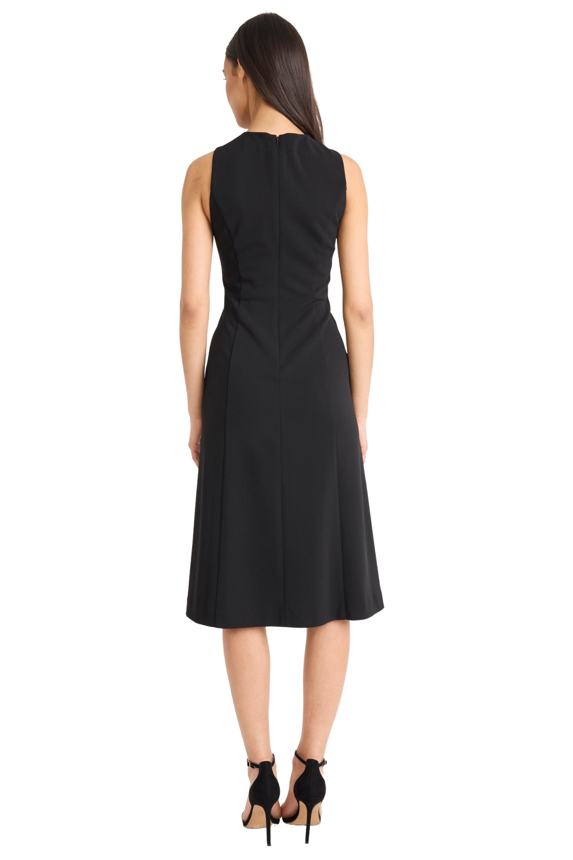 Nilah Contrast Trim Sleeveless A-Line Midi Dress | Donna Morgan
