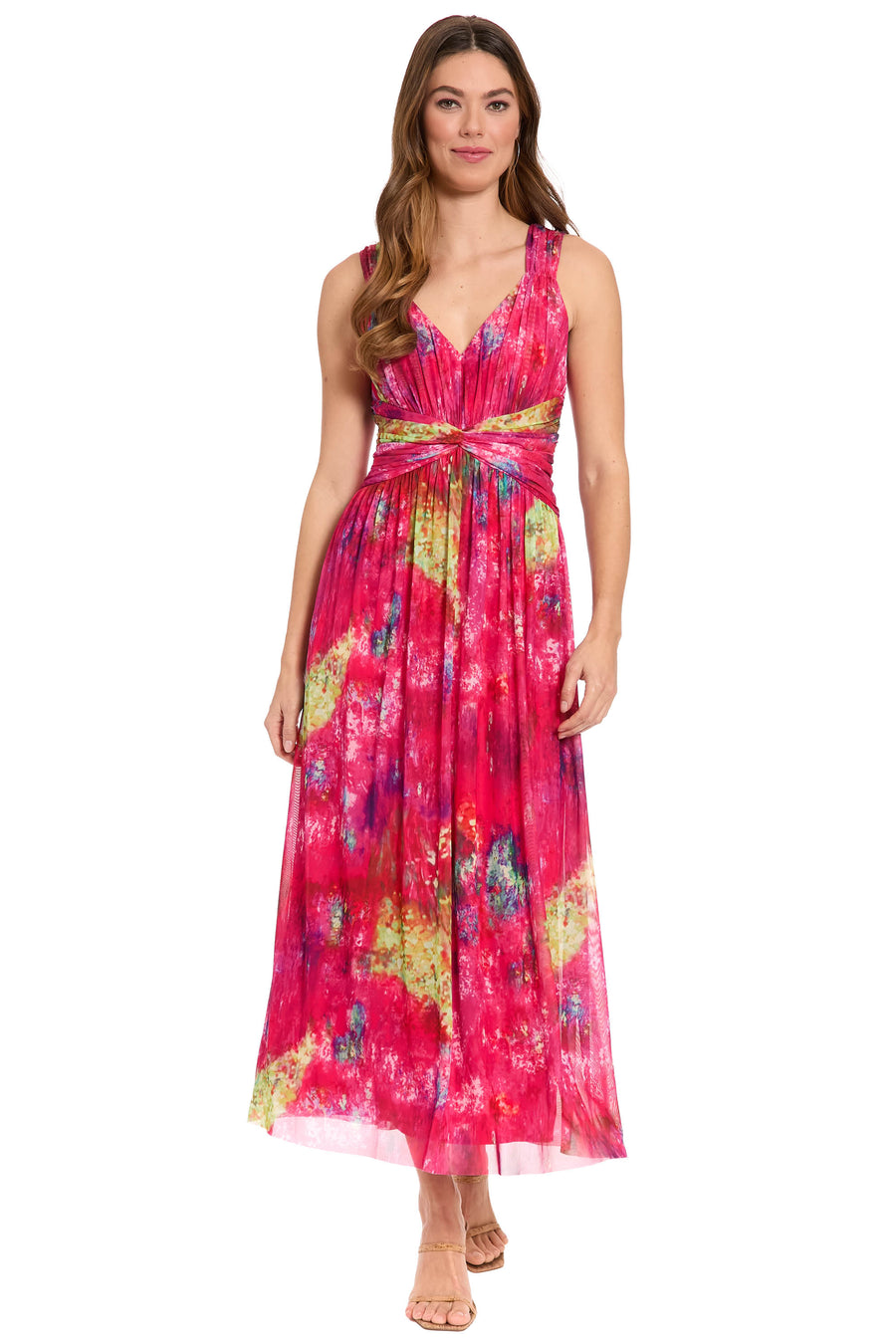 Elodie Twist Front V-Neck Mesh Maxi