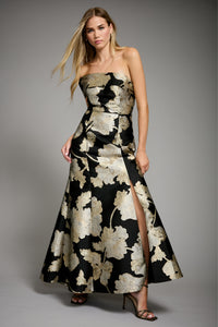Reya Off the Shoulder Gown in Metallic Floral Jacquard