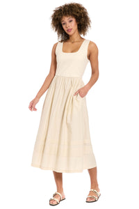 Carin Cotton Square Neck Linen Two-Fer Midi