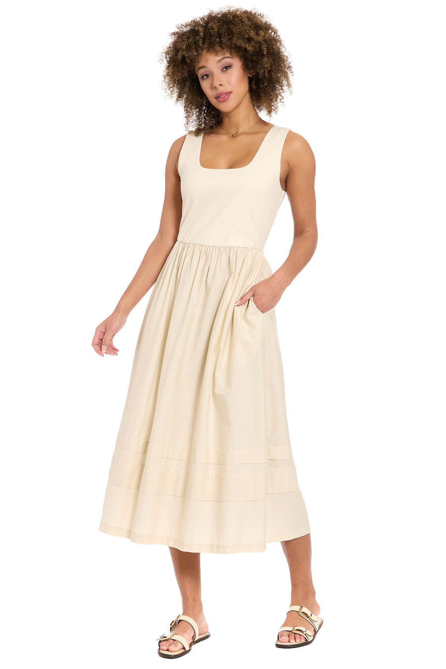 Carin Cotton Square Neck Linen Two-Fer Midi