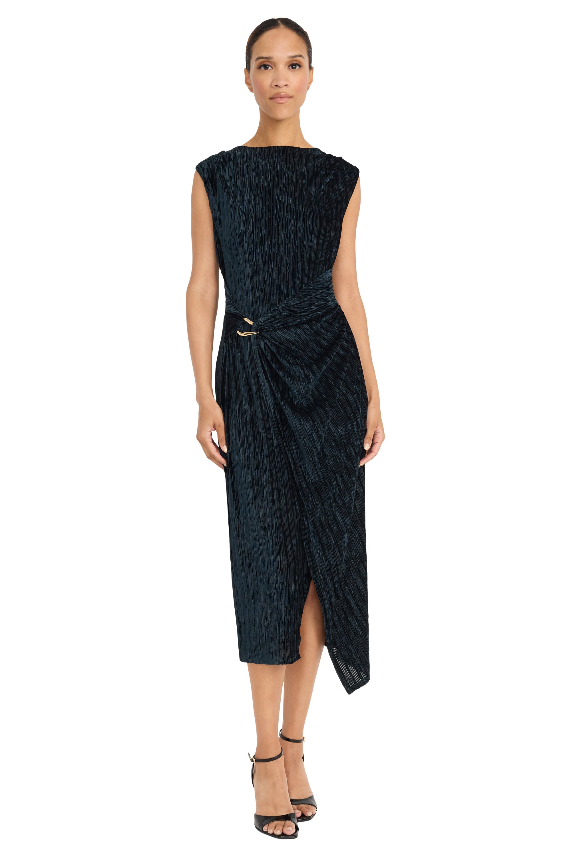 Isadora Velvet Drape Midi with Gold Accent