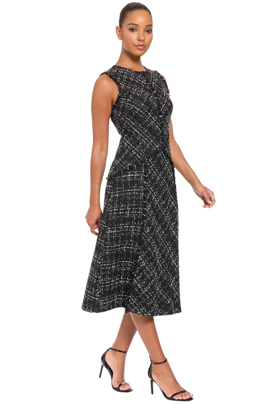 Laury Tweed Fringe-Trim Midi Dress