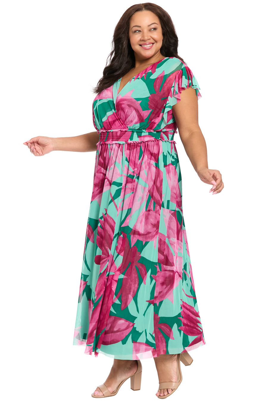 Cassiopeia  V-Neck Tiered Mesh Maxi