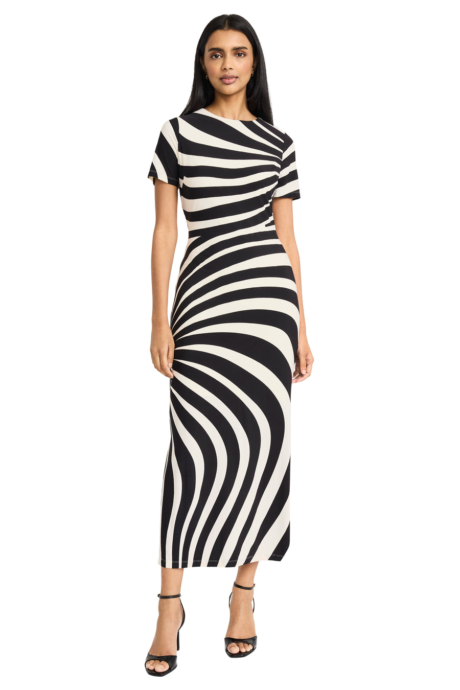 SHORT SLV MATTE JERSEY MAXI IVORY/BLACK / Standard / 6 SHORT SLV MATTE JERSEY MAXI IVORY/BLACK / Standard / 6