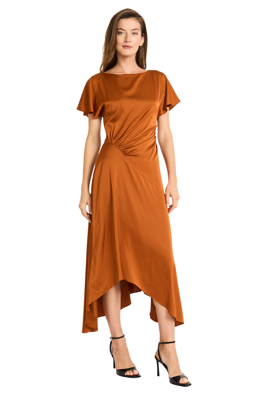 Betty Flutter Sleeve Charmeuse Dress A-Line Maxi | Maggy London FIRED BRICK / Standard / 16 Betty Flutter Sleeve Charmeuse Dress A-Line Maxi | Maggy London FIRED BRICK / Standard / 16