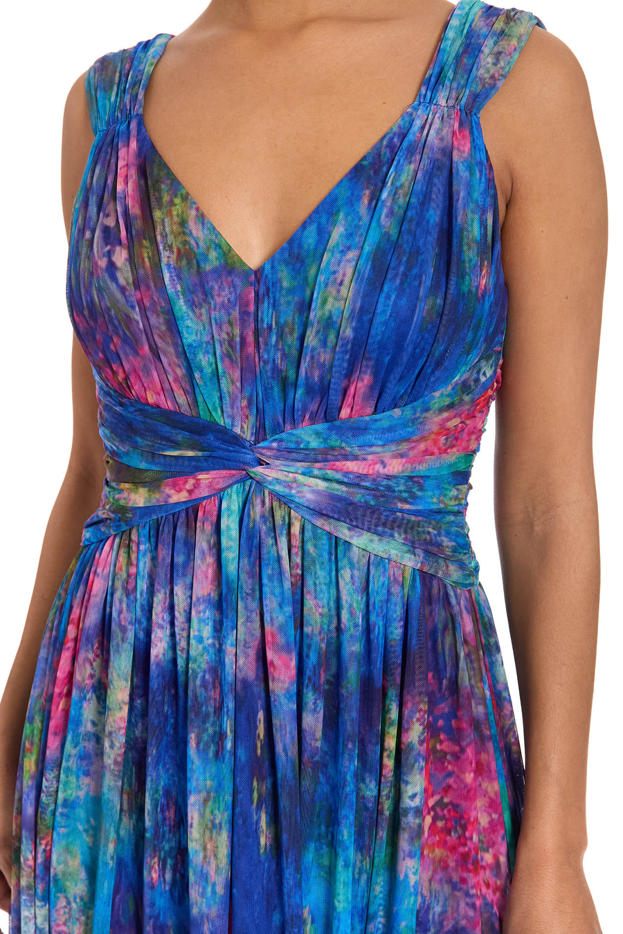 Elodie Twist Front V-Neck Mesh Maxi