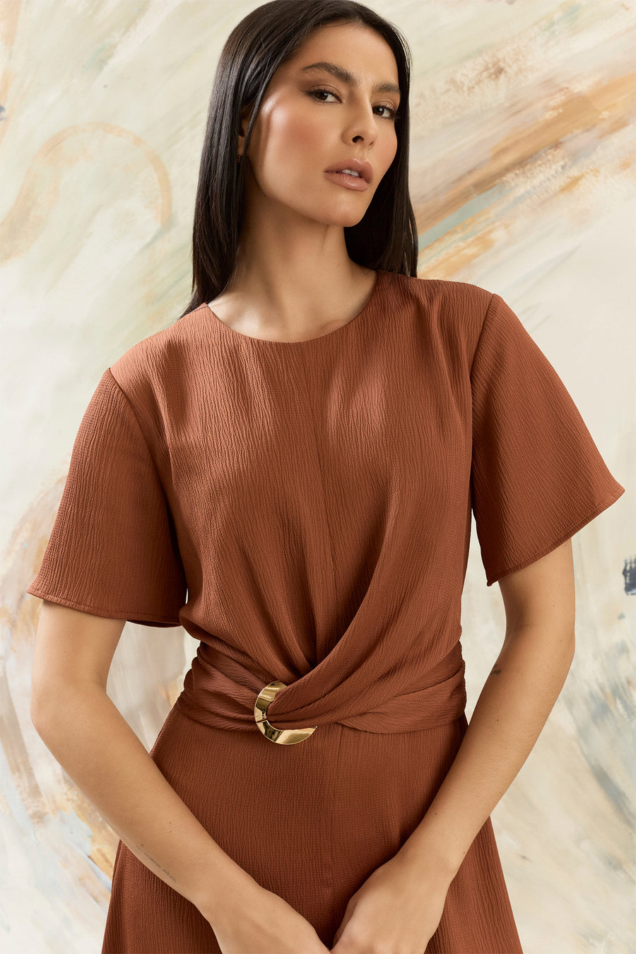 Arianne Gold Waist Detail Midi Dress