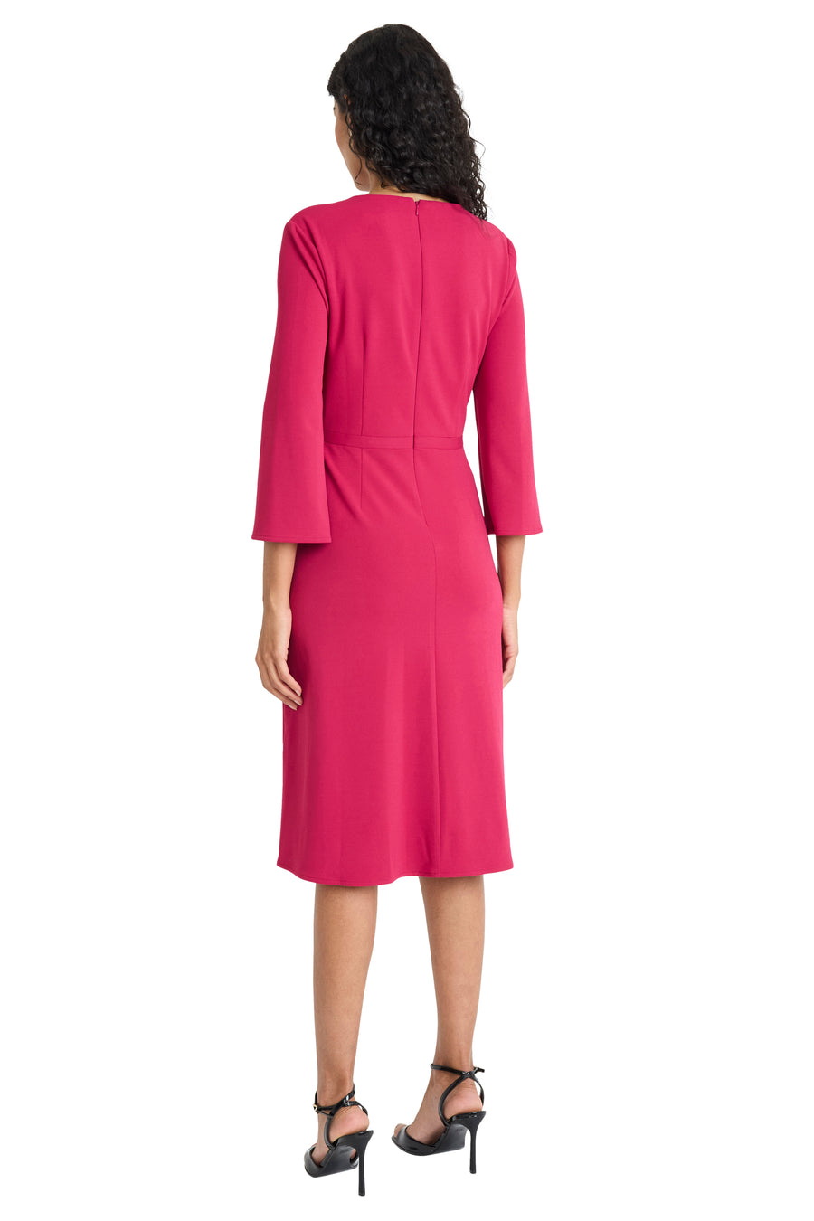 TWIST NECK DRESS WITH FLARED SLEEVES Black / Standard / 16 TWIST NECK DRESS WITH FLARED SLEEVES Black / Standard / 16