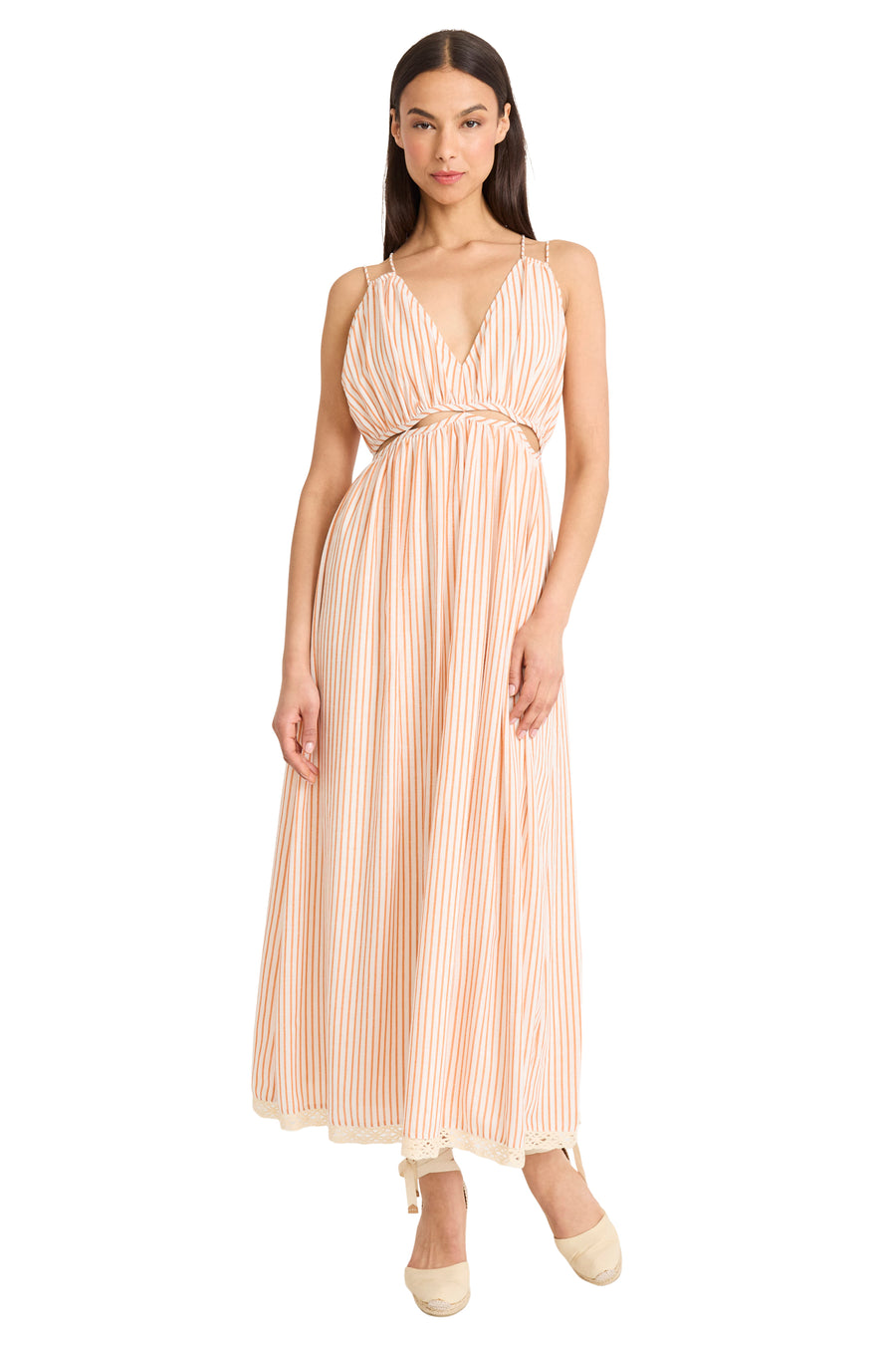 The Good Journey Cutout Midi Dress - Green/ White - 10 The Good Journey Cutout Midi Dress - Green/ White - 10