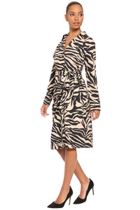 Rhea Collared Side Tie Midi in Zebra