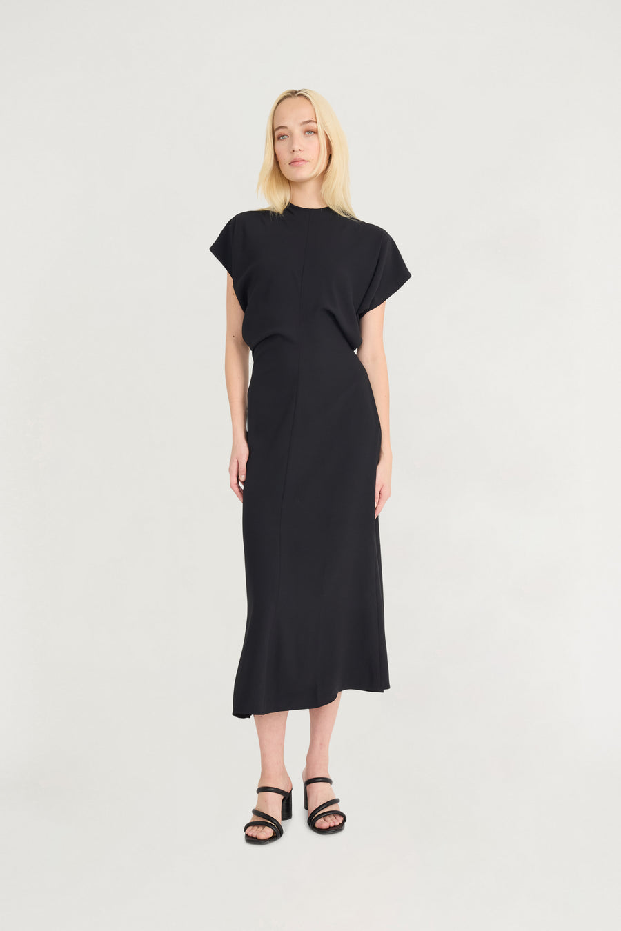 Luxely Women's Short Sleeve Gathered Midi Dress - Black - Size 8 Luxely Women's Short Sleeve Gathered Midi Dress - Black - Size 8