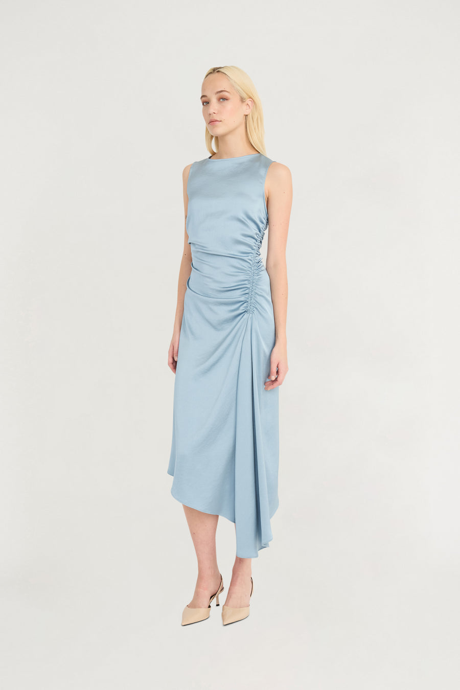 Luxely Women's Ruched Asymmetrical Midi Dress - Arona - Size 10 Luxely Women's Ruched Asymmetrical Midi Dress - Arona - Size 10