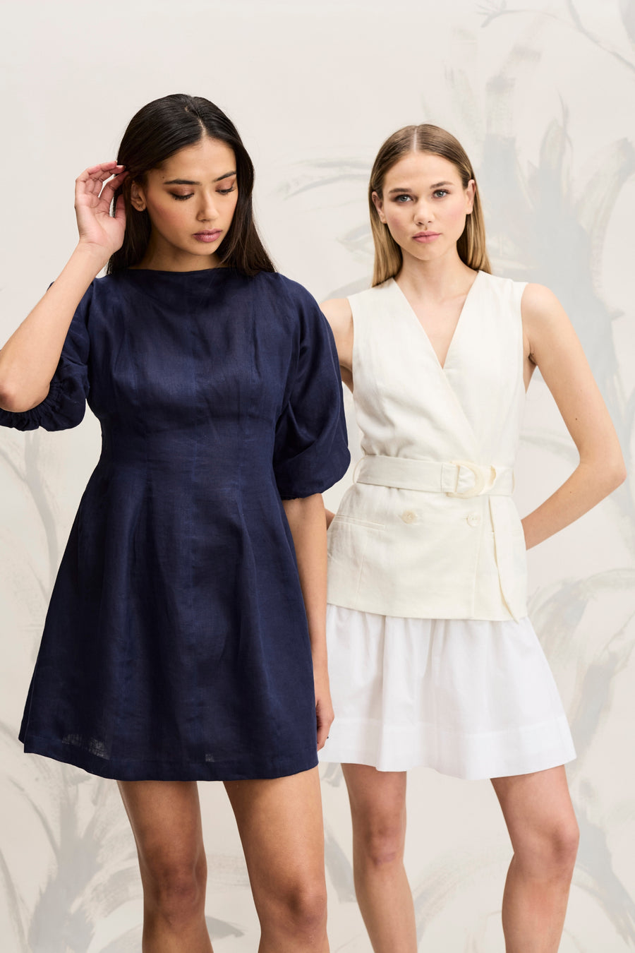 Deana Belted Linen Mini Dress with Cotton Skirt